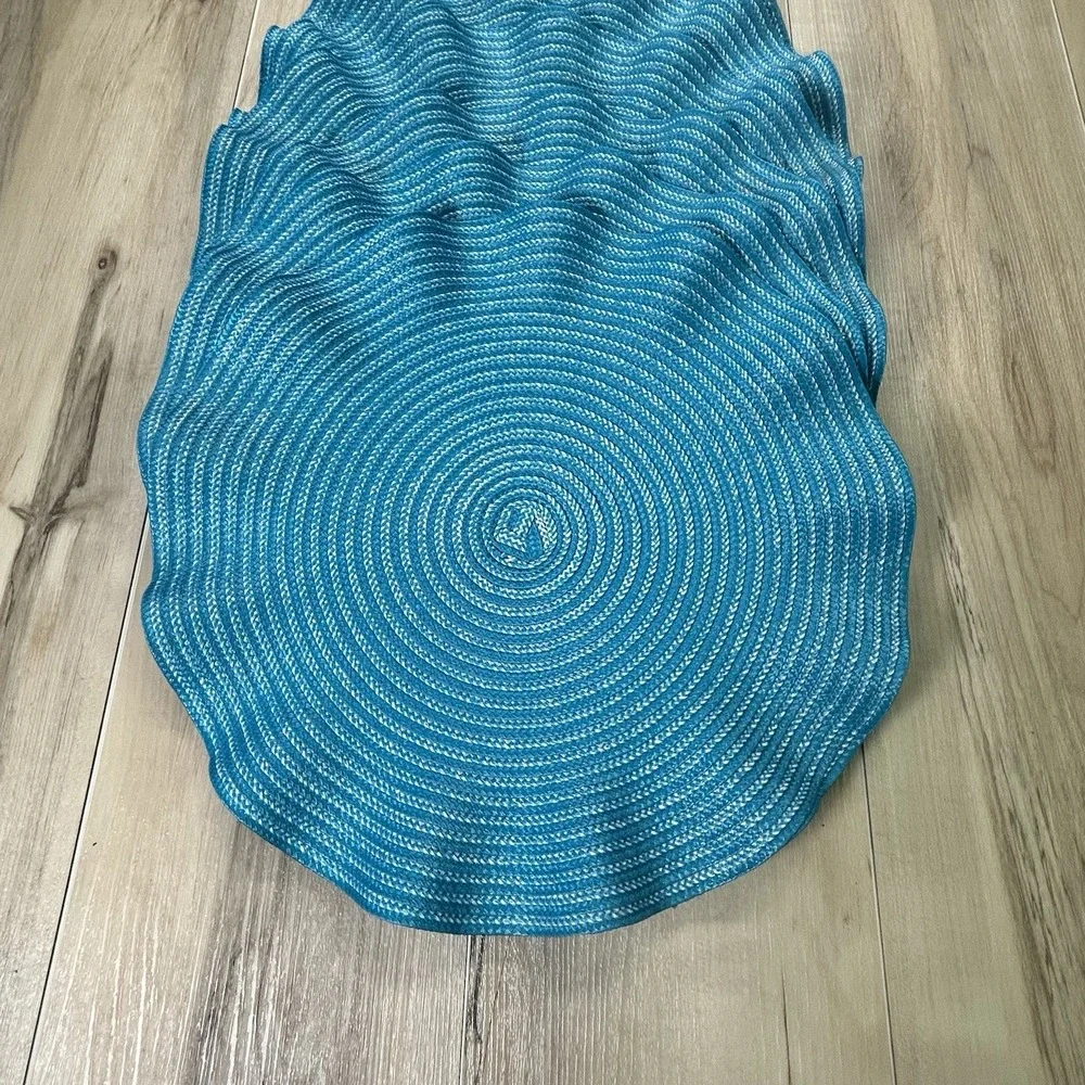 Set of 6 Pier 1 Imports Teal Ruffled Placemats - Circular Woven Coastal Boho